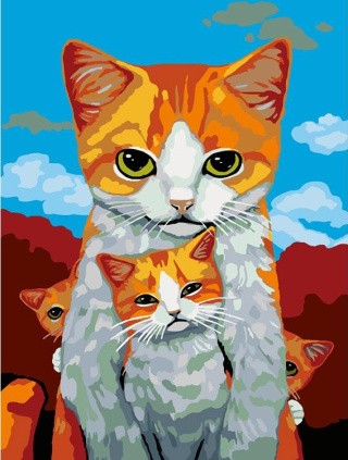 Картина по номерам «Кошка с котятами»