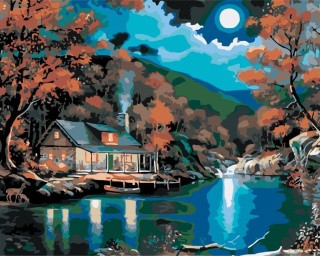 Картина по номерам «Ночной домик у озера»