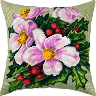 Набор для вышивания подушки «Рождественские цветы», лицевая сторона, Чарівниця