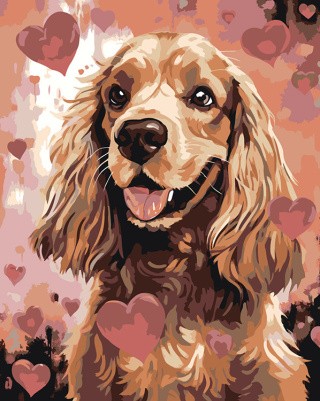 Картина по номерам «Собака Спаниель с сердечками»
