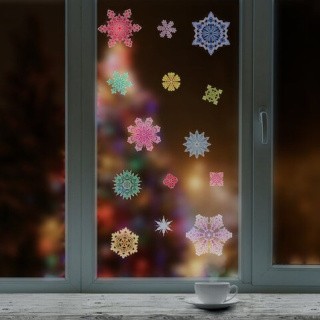 Украшение для окон и стекла «Разноцветные снежинки 4»