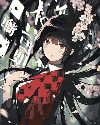 Картина по номерам «Аниме: Девушка с картами и цветущей сакурой»