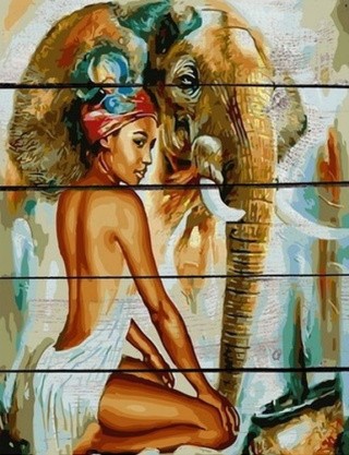 Картина по номерам по дереву RADUGA «Девушка и слон»