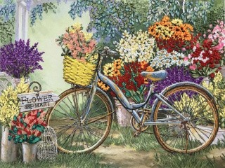 Рисунок на ткани «Велосипед в цветах»