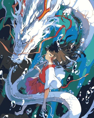 Картина по номерам «Аниме: Девочка и белый дракон под водой»