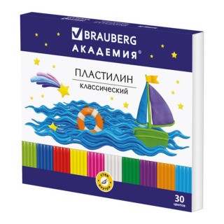 Пластилин классический Brauberg «Академия», 30 цветов, 600 г, со стеком