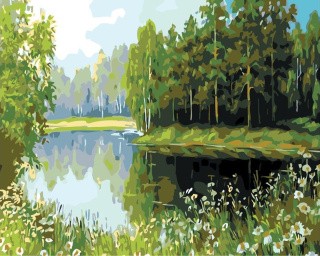 Картина по номерам «Лесное озеро»