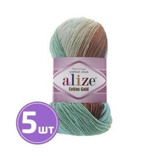 Пряжа ALIZE Cotton Gold Batik Design (4601), бежево-бирюзово-коричневый, 5 шт. по 100 г Пряжа ALIZE Cotton Gold Batik Design (4601), бежево-бирюзово-коричневый, 5 шт. по 100 г