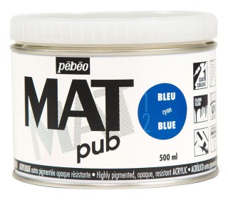 Краска акриловая PEBEO экстра матовая Mat Pub №1, синий циан, 500 мл