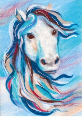 Картина шерстью «Лазурная лошадка»