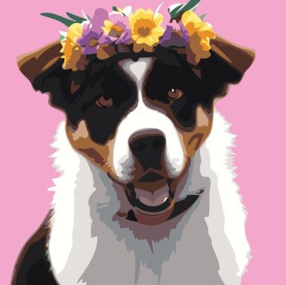 Картина по номерам «Улыбчивая собака в цветочном венке»