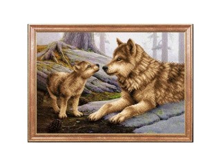 Рисунок на ткани «Волчица с волчонком»