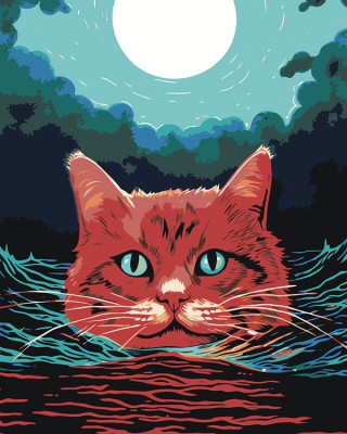 Картина по номерам «Красный кот в море под луной»
