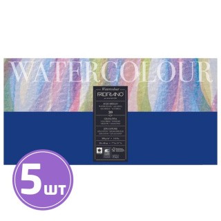 Альбом для акварели «Watercolour», 300 г/м2, 20х40 см, склейка с четырех сторон, 5 альбомов по 20 л., Fabriano
