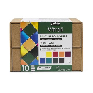 Набор красок Vitrail «Коллекция» по стеклу и металлу с аксессуарами PEBEO, 10 цв., 45 мл