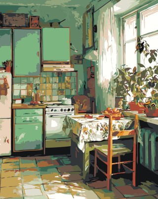 Картина по номерам Дома панельки родные эстетичная кухня