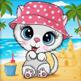 Алмазная вышивка «Кошка на пляже»