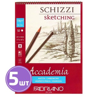 Альбом для эскизов «Accademia», 120 г/м2, A3, 29,7х42 см, на спирали, 5 альбомов по 50 л., Fabriano