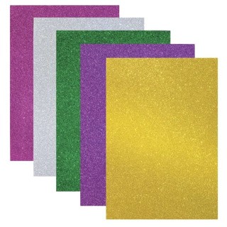 Фоамиран, 21x29,7 см, цвет: ассорти с блестками (5 шт.)