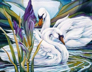 Алмазная вышивка «Лебеди и ирисы» Алмазная вышивка «Лебеди и ирисы»