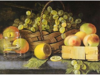 Холст «Натюрморт с яблоками, виноградом и лимоном»