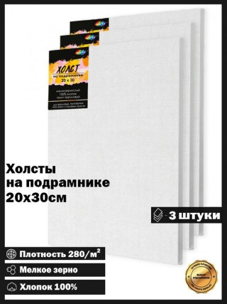 Комплект из 3 холстов на подрамнике 280 г/м, 20х30 см