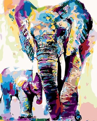 Картина по номерам «Радужные слоны»