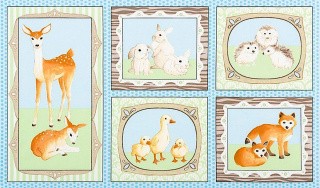 Ткань для пэчворка FAWNS AND FRIENDS PANEL, 60x110 см, 146 г/м2, 100% хлопок, BLUE принт, Robert Kaufman