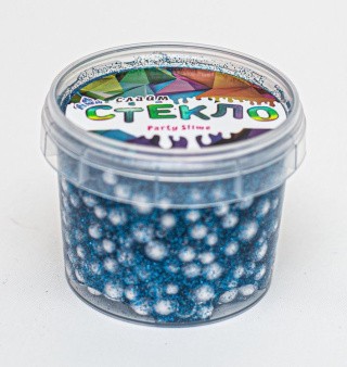 Слайм Стекло с ярко-синими блестками с шариками из полипропилена, 90 гр
