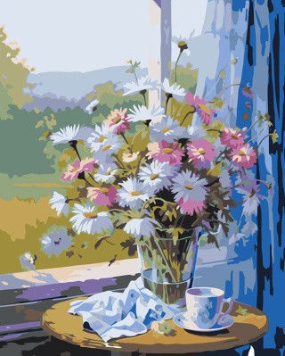 Картина по номерам «Цветы: Букет из полевых цветов на окне»