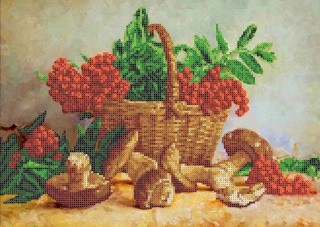 Рисунок на ткани «Корзина с рябиной и грибами»