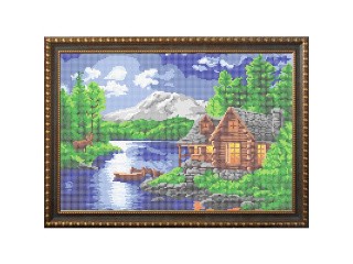 Рисунок на ткани «Дом у реки»