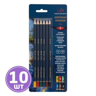 Акварельные карандаши «Fine», заточенные, 10 упаковок по 6 цв., Vista-Artista