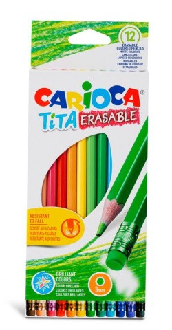 Карандаши цветные пластиковые «Tita Erasable» с ластиком, 12 цв., Carioca