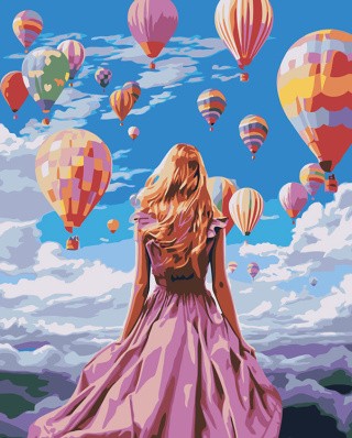 Картина по номерам «Девушка в платье на фоне воздушных шаров»
