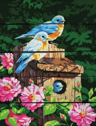 Картина по номерам по дереву RADUGA «Голубые птички»