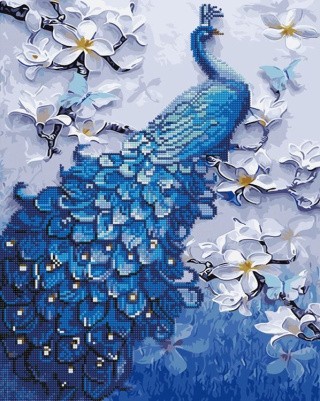 Алмазная картина-раскраска «Синий павлин»