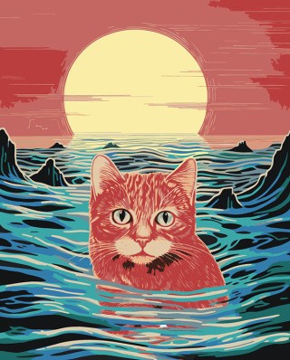 Картина по номерам «Красный кот в море под солнцем»