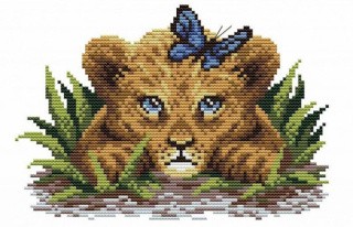 Рисунок на ткани «Львенок в траве»