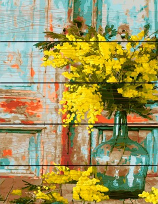 Картина по номерам по дереву Paintboy «Желтые мимозы»