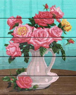 Картина по номерам по дереву Flamingo «Розы в белой вазе»
