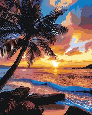 Картина по номерам «Природа: Пальма на берегу моря на закате 2»
