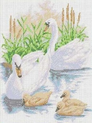 Рисунок на ткани «Лебединое семейство»