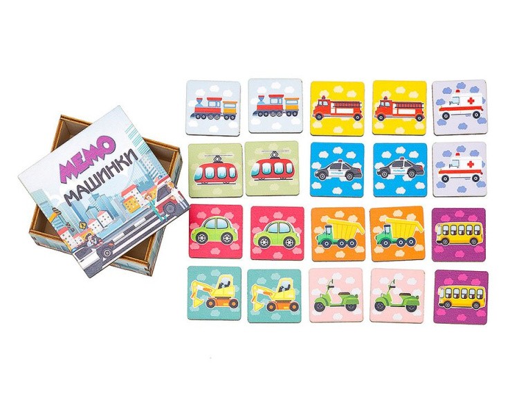 Развивающее пособие из дерева. Мемо «Машинки» — картинка 3