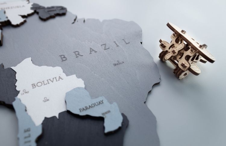 EWA Деревянная «Карта Мира» настенная, объемная 3 уровня, размер L (192x105 см), цвет: дымчатый — картинка 4