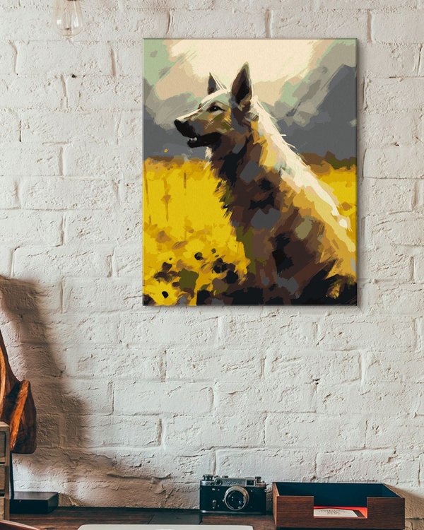 Картина по номерам «Собака в поле желтых цветов» — картинка 3