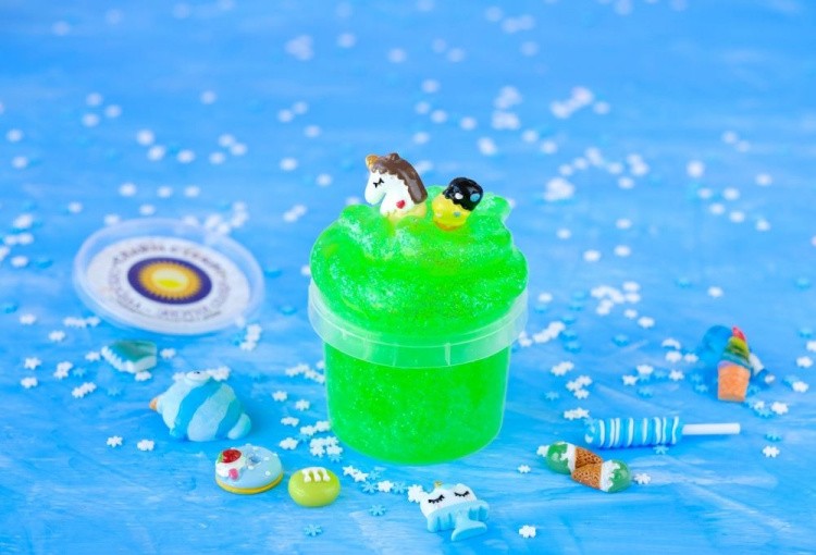 Слайм Стекло с неоновыми зелеными блестками, 100 гр
 — картинка 2