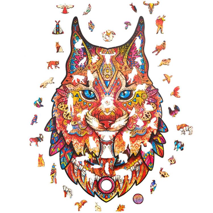 Деревянный пазл Unidragon «Нежная рысь», размер M (А4) — картинка 2