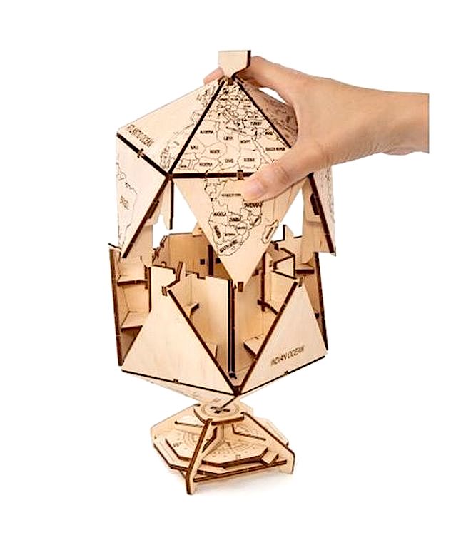 Конструктор деревянный 3D EWA «Глобус Икосаэдр с секретом», (шкатулка, сейф) — картинка 6