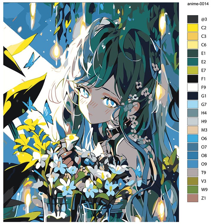 Картина по номерам «Аниме: Девушка с бабочками и цветами» — картинка 2